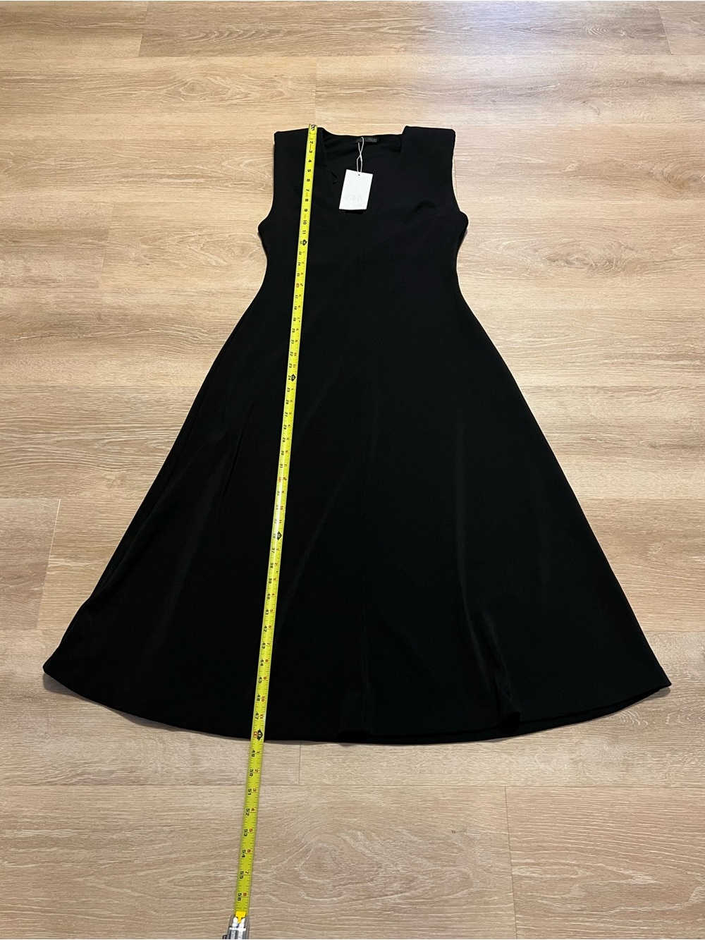 NWT Zara‎ Black Sleeveless A-Line Midi Dress Minimalist Elegant Size Large - Picture 9 of 16